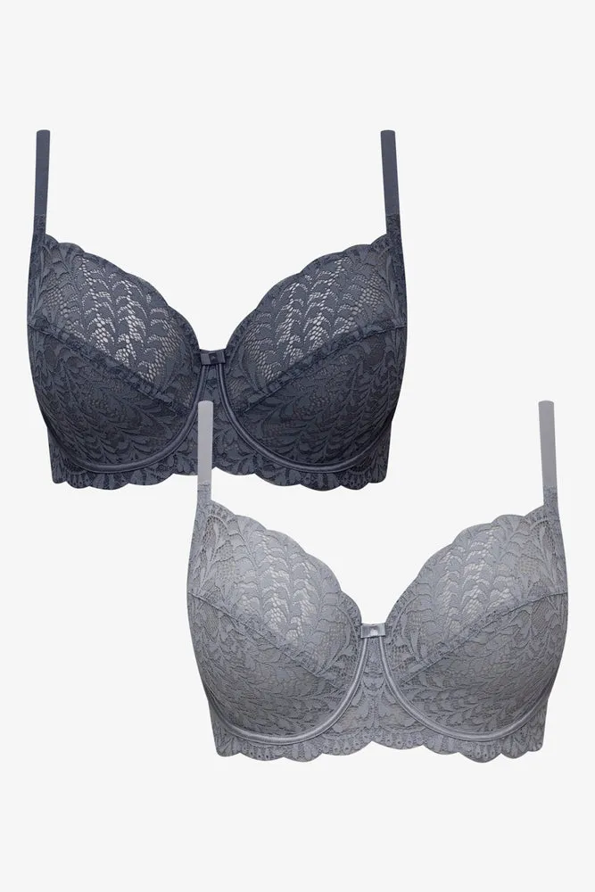 2 Pack Lace Non Padded Underwire Bras Blue And Grey