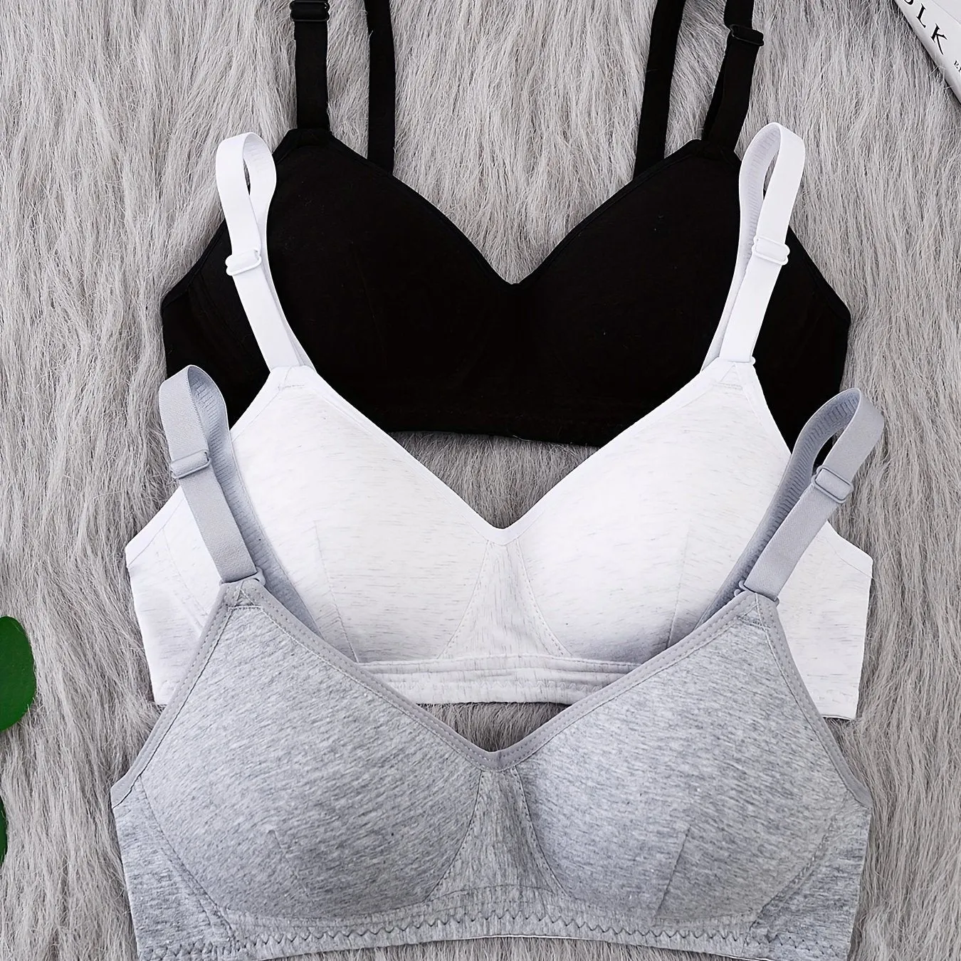 3 Pcs Teen Girls Seamless Wireless Bras - Cotton, Adjustable Straps, Comfy for Running & Workout