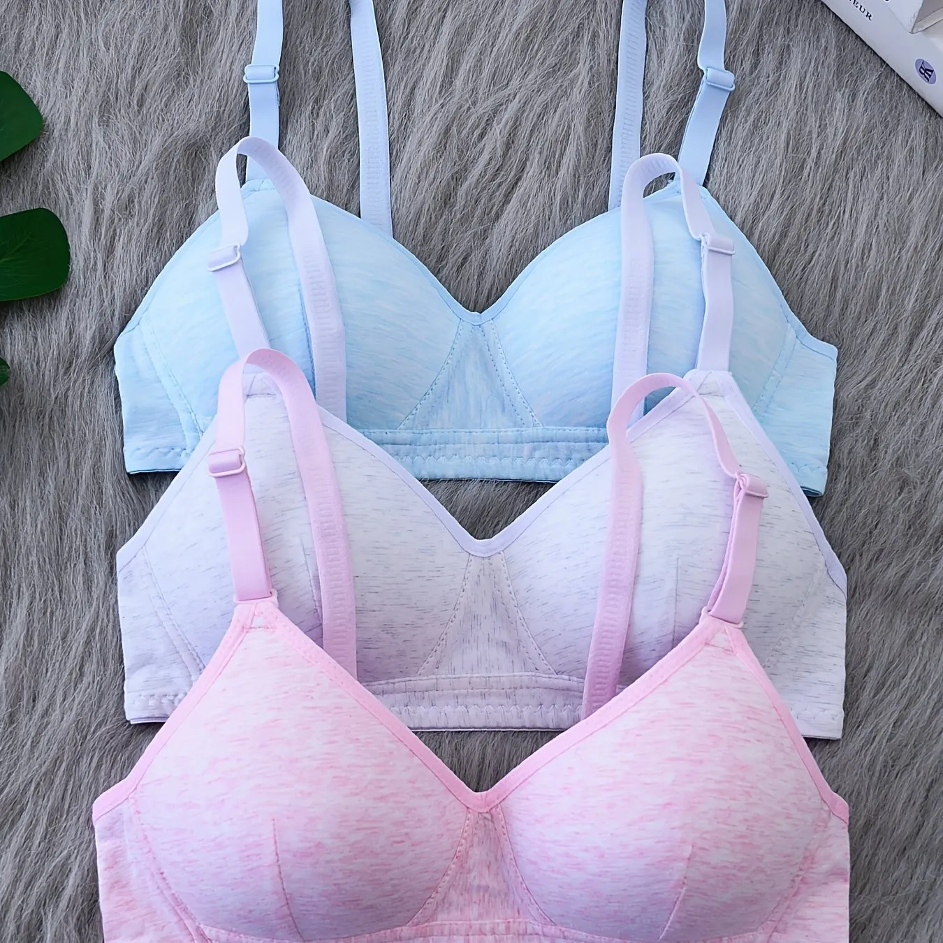 3 Pcs Teen Girls Seamless Wireless Bras - Cotton, Adjustable Straps, Comfy for Running & Workout
