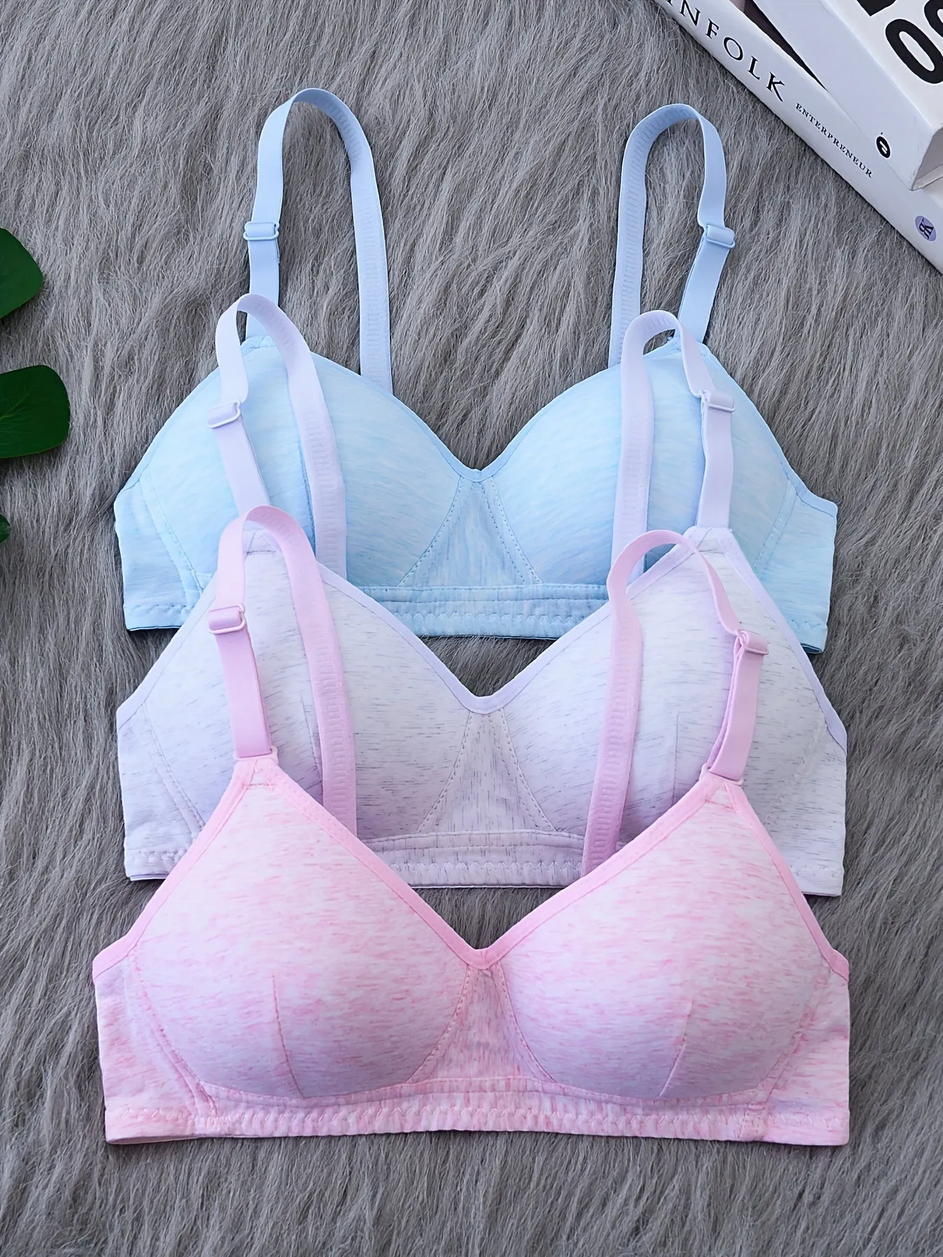 3 Pcs Teen Girls Seamless Wireless Bras - Cotton, Adjustable Straps, Comfy for Running & Workout