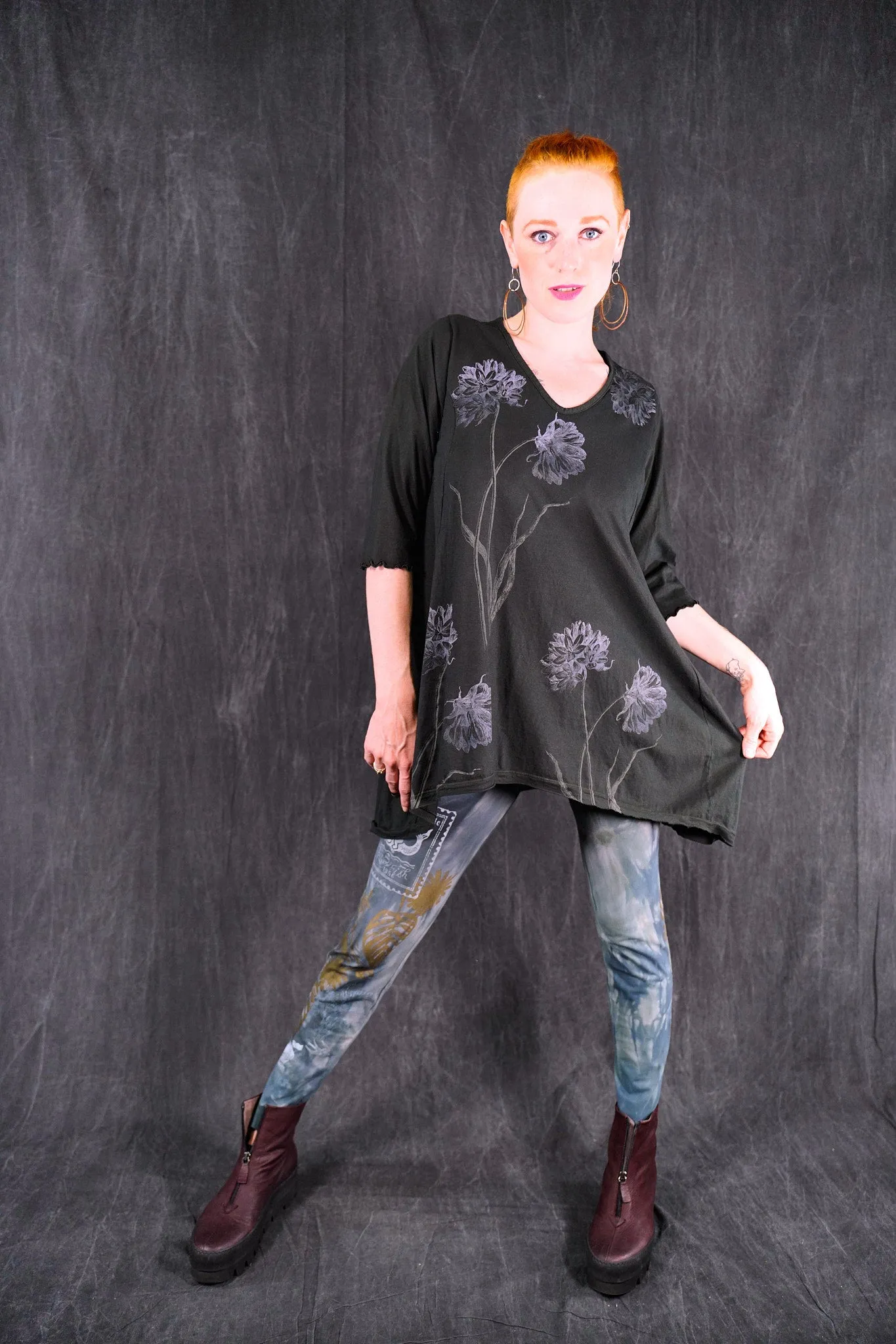 3136 Hand Dyed Hand Printed Steel Blue Green Leaf