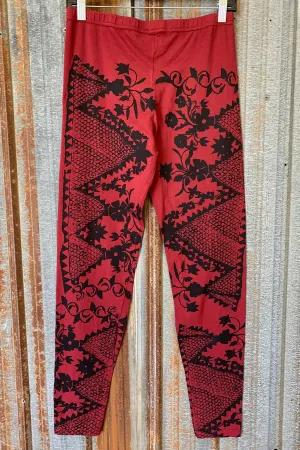 3136 Handprinted Legging Rosso-P