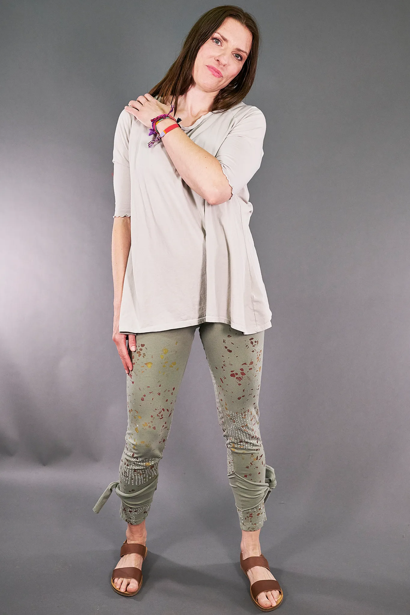 3185 Hand Printed Side Wrap Legging Lichen-P