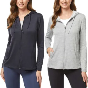 32 Degrees Cool Women's 2 Pack Ultra Soft Full Zip Hoodies