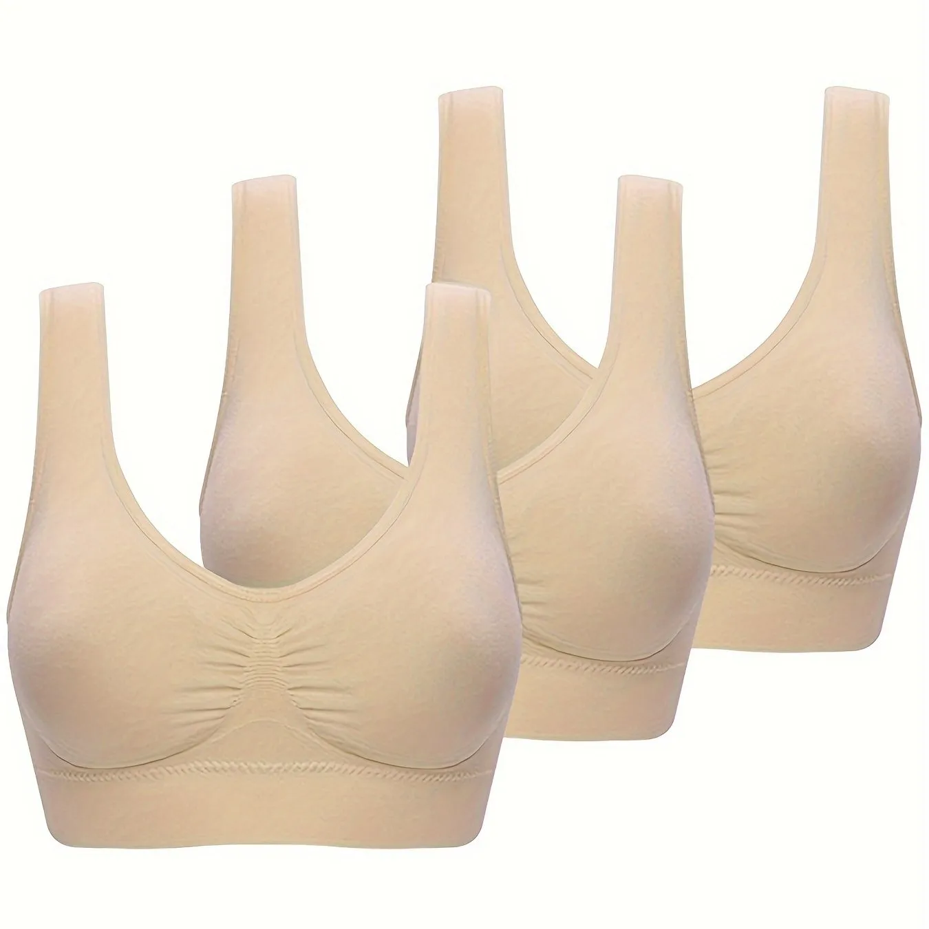 3Pcs Women's Seamless Wireless Solid Color Sports Bra Set - Comfy Round Neck & Sporty Design