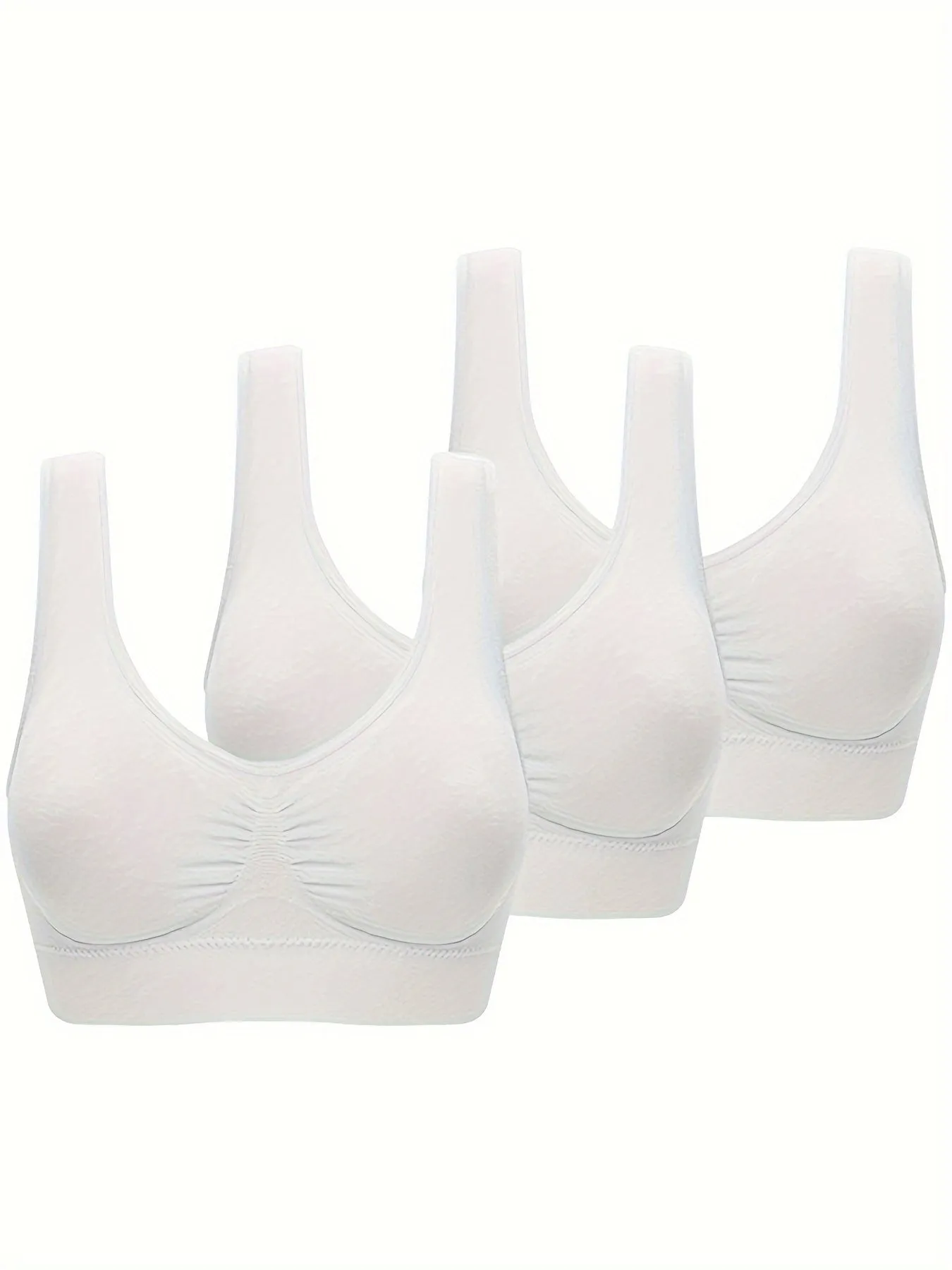 3Pcs Women's Seamless Wireless Solid Color Sports Bra Set - Comfy Round Neck & Sporty Design