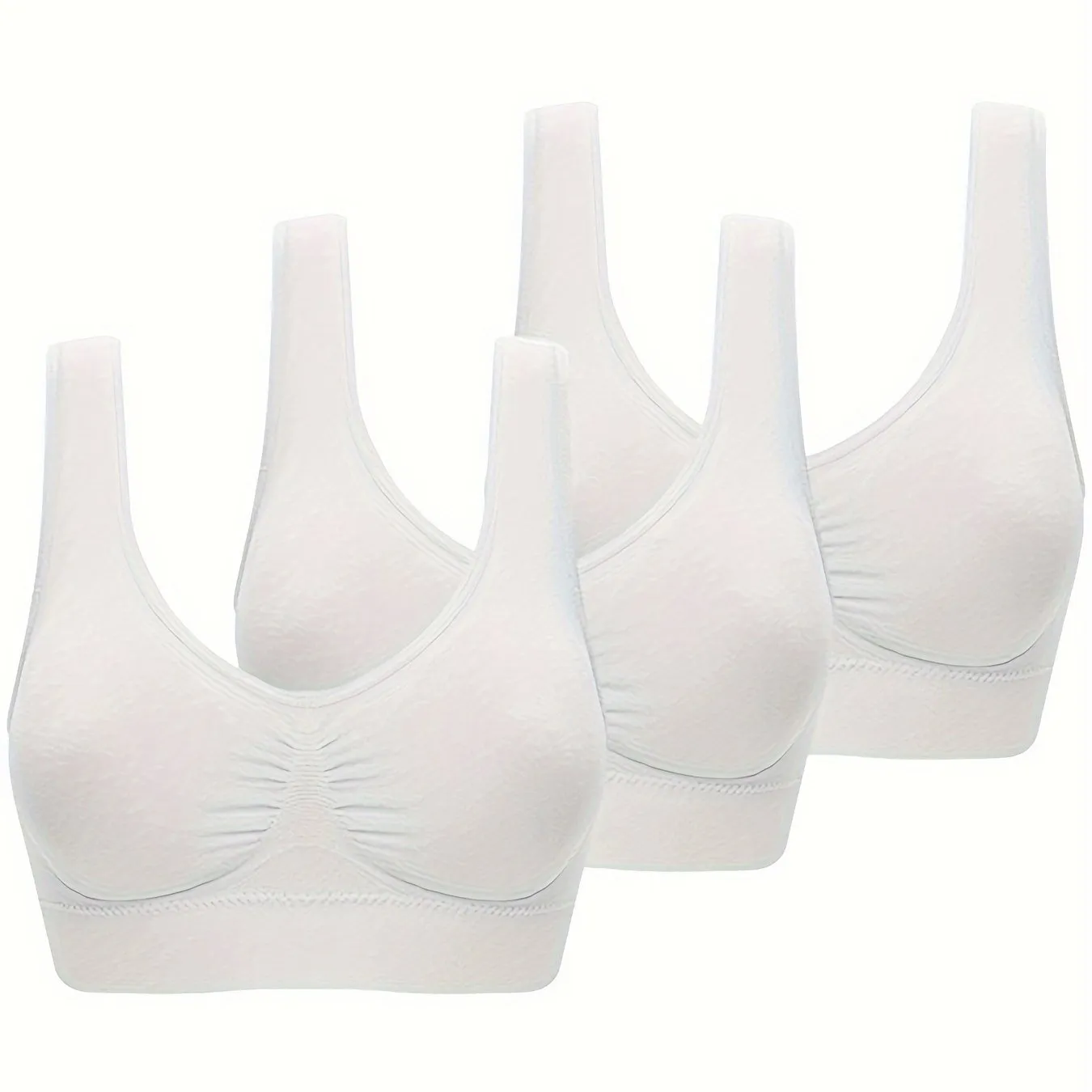3Pcs Women's Seamless Wireless Solid Color Sports Bra Set - Comfy Round Neck & Sporty Design