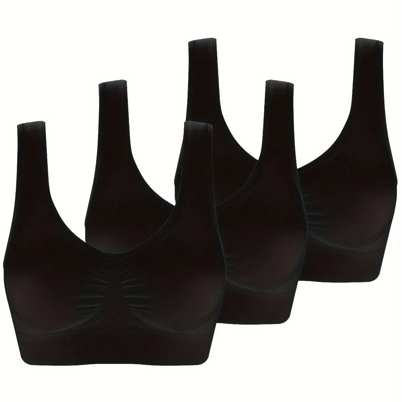 3Pcs Women's Seamless Wireless Solid Color Sports Bra Set - Comfy Round Neck & Sporty Design