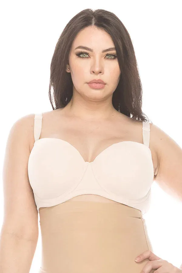 50292 3 Piece Removable Straps, Four Hook Back Closure Strapless Half Cup Bra B C D DD Cup