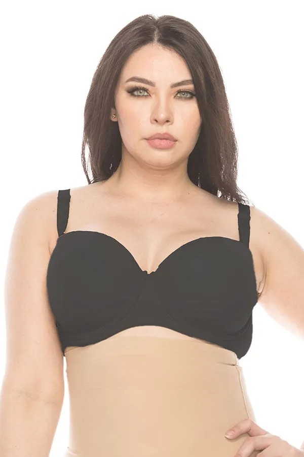 50292 3 Piece Removable Straps, Four Hook Back Closure Strapless Half Cup Bra B C D DD Cup