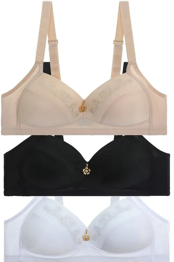 50296 6 Piece Wide Straps, Gold Ornament Detail U-Back Bra with No Underwire B,C,D Cup C02