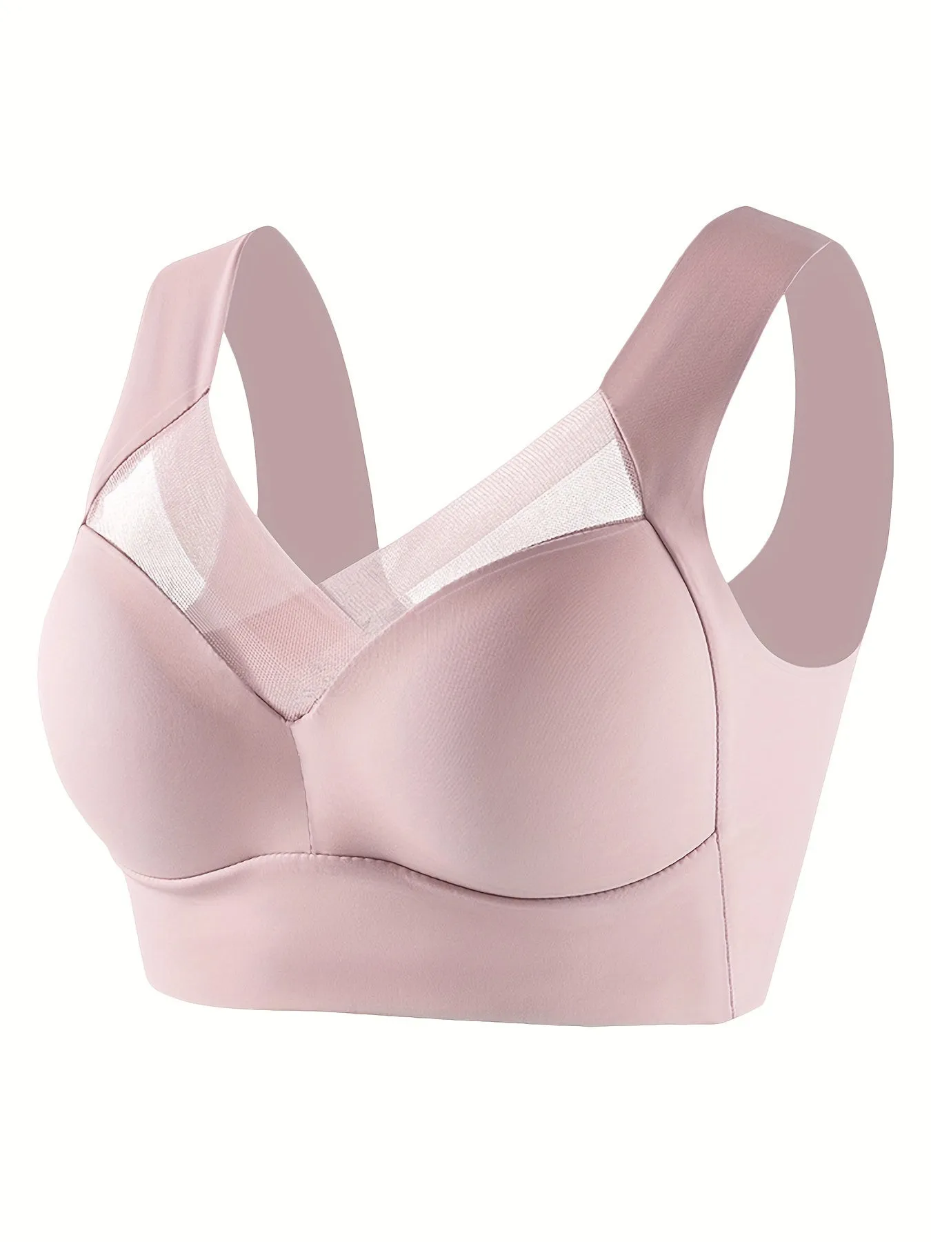 5pc Set, Mesh Contrast Sports Bras, Wireless,Support, Push-up, High Elasticity, Thin Molded Cups Yoga Bra