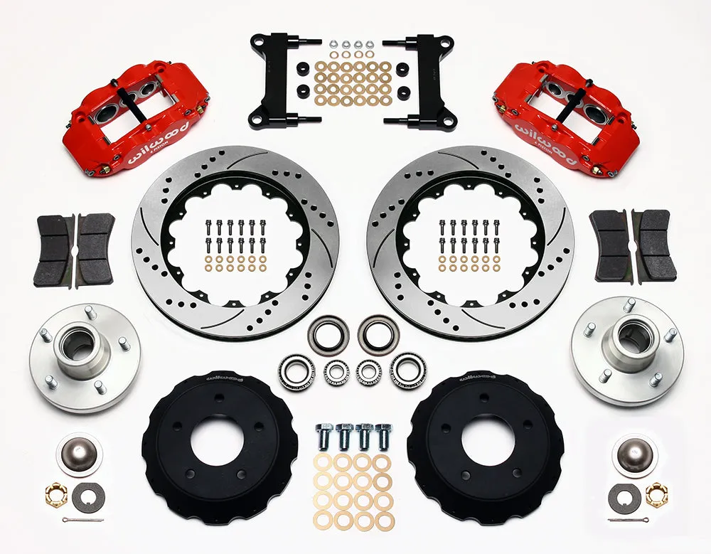 63-70 CHEVY C10 FRONT DISC BRAKE KIT & RIDETECH SPINDLES,14" DRILLED,RED CALIPER