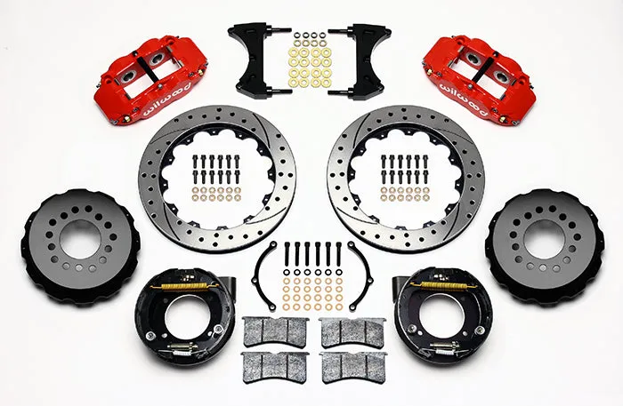 71-72 CHEVY C10 FULL DISC BRAKE KIT & RIDETECH SPINDLES,13" DRILLED,RED CALIPERS