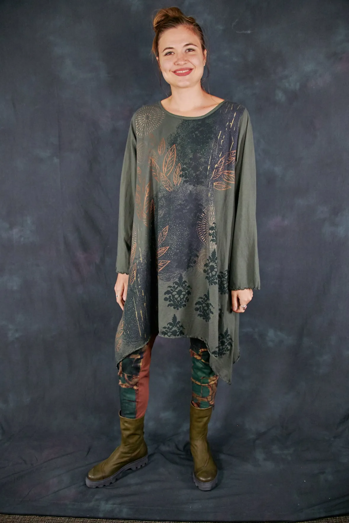 7228 Autumn A-Line Dress Army Green-P