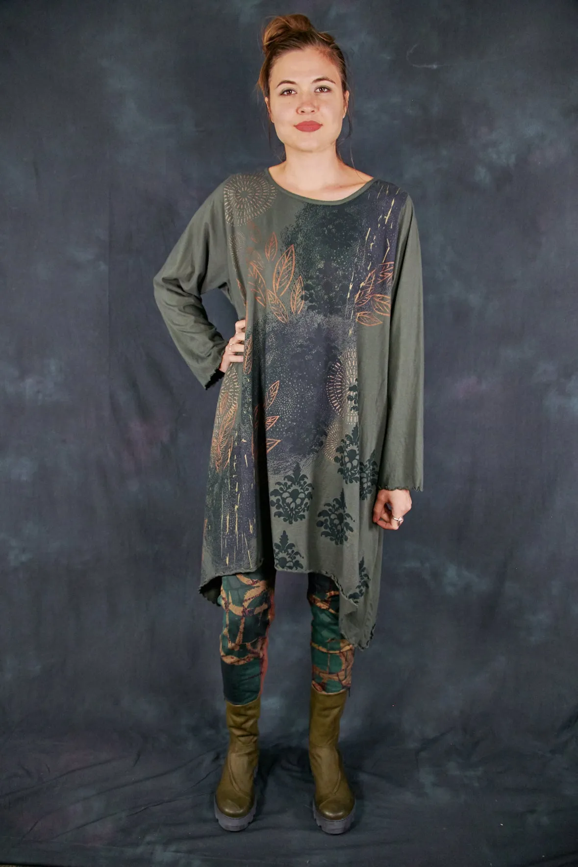 7228 Autumn A-Line Dress Army Green-P