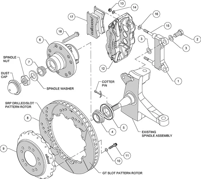 73-87 CHEVY C10 FRONT DISC BRAKE KIT & RIDETECH SPINDLES,13" DRILLED,BLACK CALIP