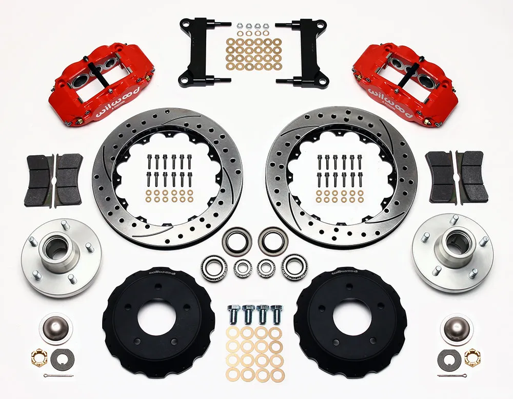73-87 CHEVY C10 FRONT DISC BRAKE KIT & RIDETECH SPINDLES,13" DRILLED,RED CALIPER
