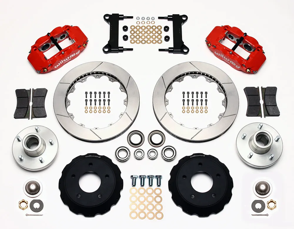 73-87 CHEVY C10 FULL DISC BRAKE KIT & RIDETECH SPINDLES,14"/13" ROTORS,RED CALIP