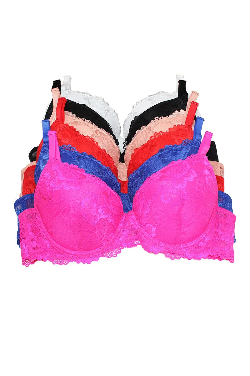 89172 6 Piece Underwire Support with Adjustable Straps Floral Lace Bra A/B/C Cup C01
