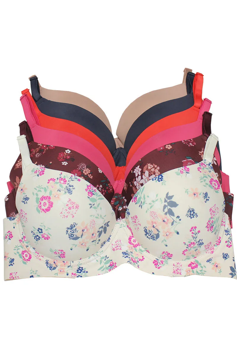 89432 6 Piece Seamless Laser Cut Band, Adjustable Straps Push Up Bra with Underwire B/C Cup C01