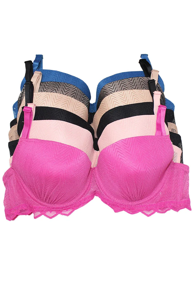 90037 6 Piece Ruched Detail, 3-Hook Closure  Push Up Underwire Bra B/C Cup C02