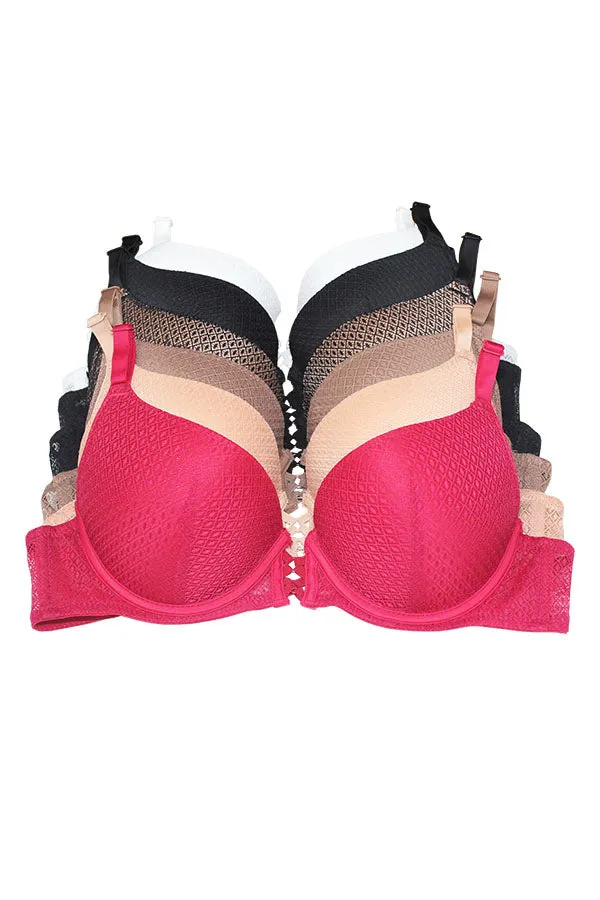 90059 6 Piece Supportive Lift, Adjustable Straps Push Up Bra with Underwire B-C Cup C01