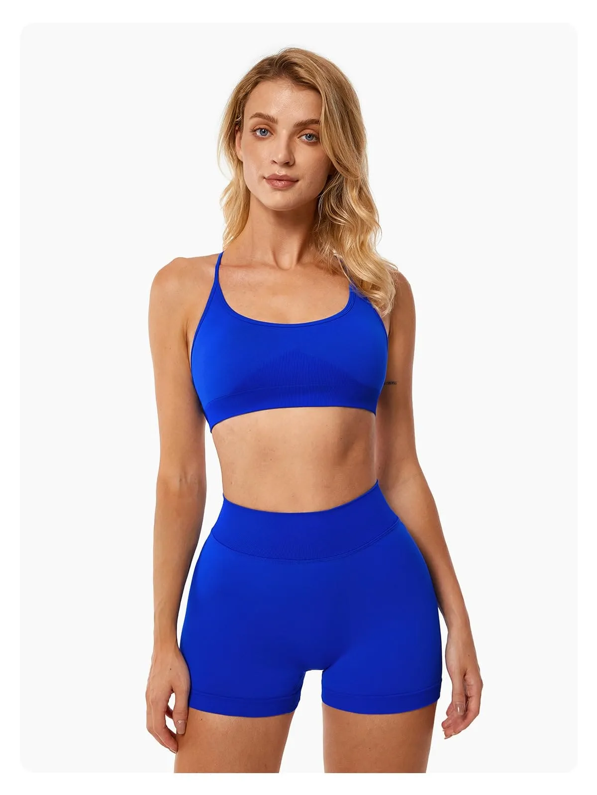 ABOCIW Seamless V Back Scrunch Butt Lifting High Waist Biker Shorts for Women Cross Back Sports Bra Womens Workout Sets 2 Piece Yoga Gym Outfits Royal Blue