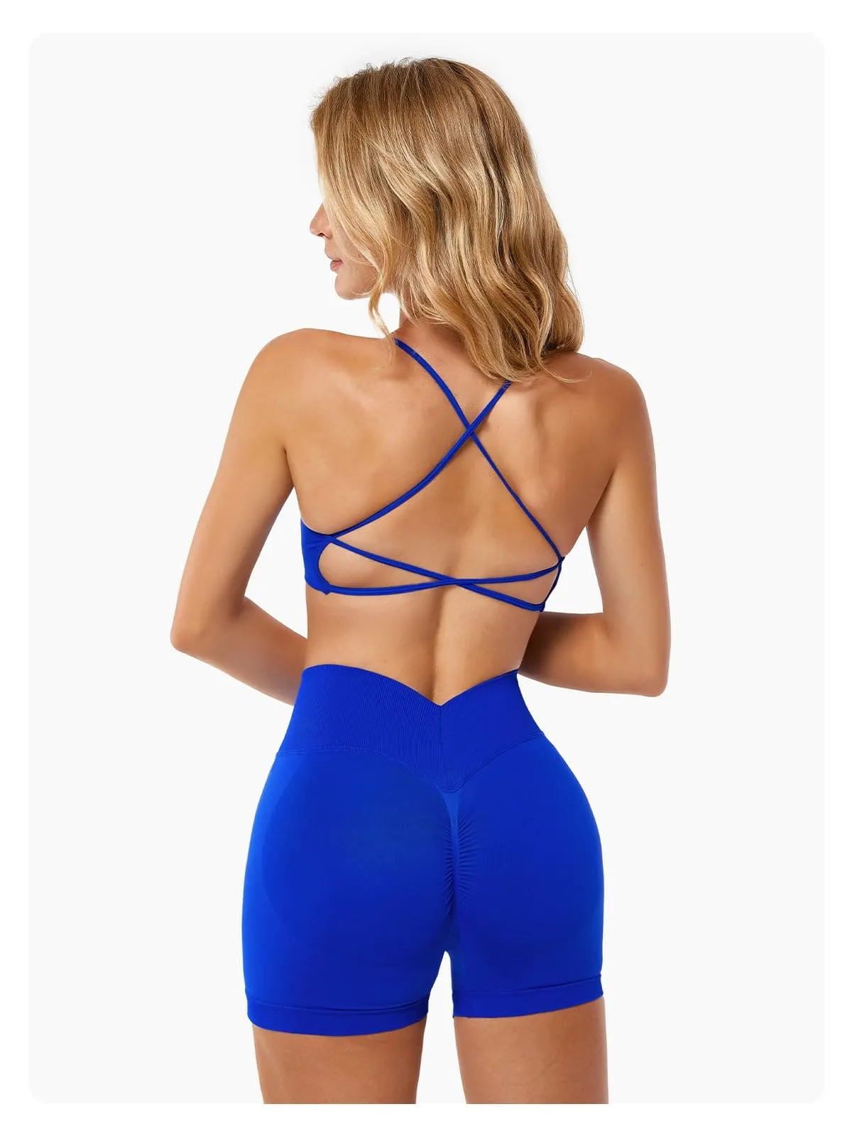 ABOCIW Seamless V Back Scrunch Butt Lifting High Waist Biker Shorts for Women Cross Back Sports Bra Womens Workout Sets 2 Piece Yoga Gym Outfits Royal Blue