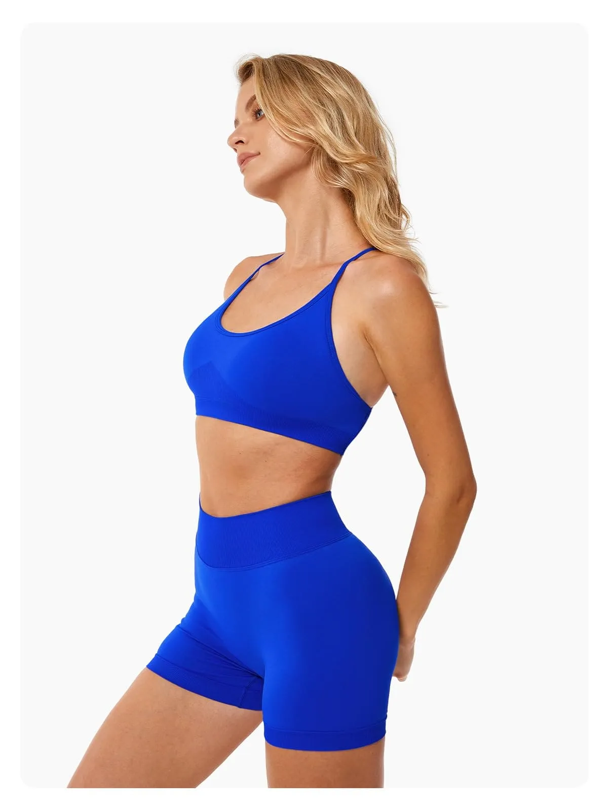 ABOCIW Seamless V Back Scrunch Butt Lifting High Waist Biker Shorts for Women Cross Back Sports Bra Womens Workout Sets 2 Piece Yoga Gym Outfits Royal Blue