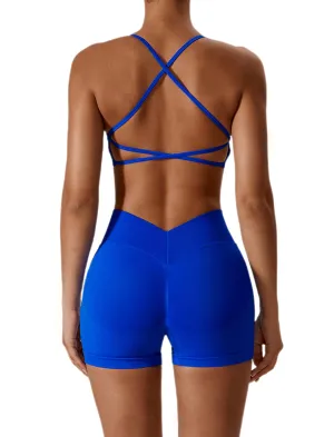 ABOCIW Seamless V Back Scrunch Butt Lifting High Waist Biker Shorts for Women Cross Back Sports Bra Womens Workout Sets 2 Piece Yoga Gym Outfits Royal Blue