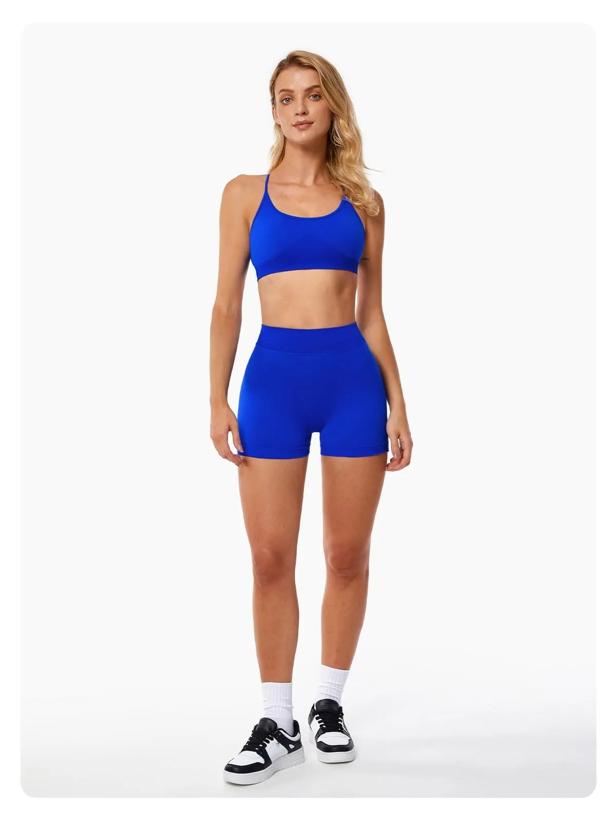 ABOCIW Seamless V Back Scrunch Butt Lifting High Waist Biker Shorts for Women Cross Back Sports Bra Womens Workout Sets 2 Piece Yoga Gym Outfits Royal Blue