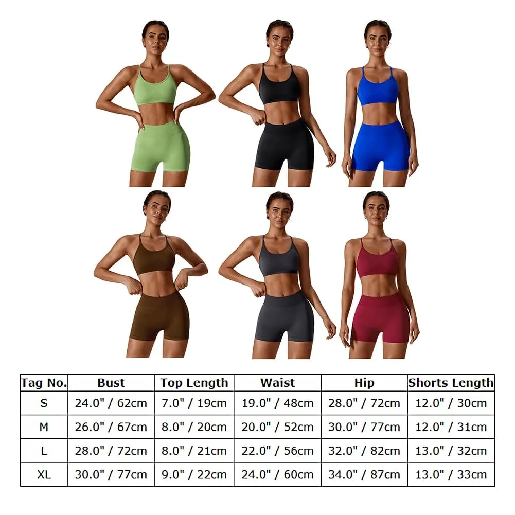 ABOCIW Seamless V Back Scrunch Butt Lifting High Waist Biker Shorts for Women Cross Back Sports Bra Womens Workout Sets 2 Piece Yoga Gym Outfits Royal Blue