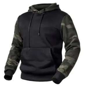Army Green Men Military Hoodies Autumn Winter Hooded Sweatshirts Men's Pullover Hoodie Blend Fleece Long Sleeve Contrast Color Military Sweatshirt with Pocket