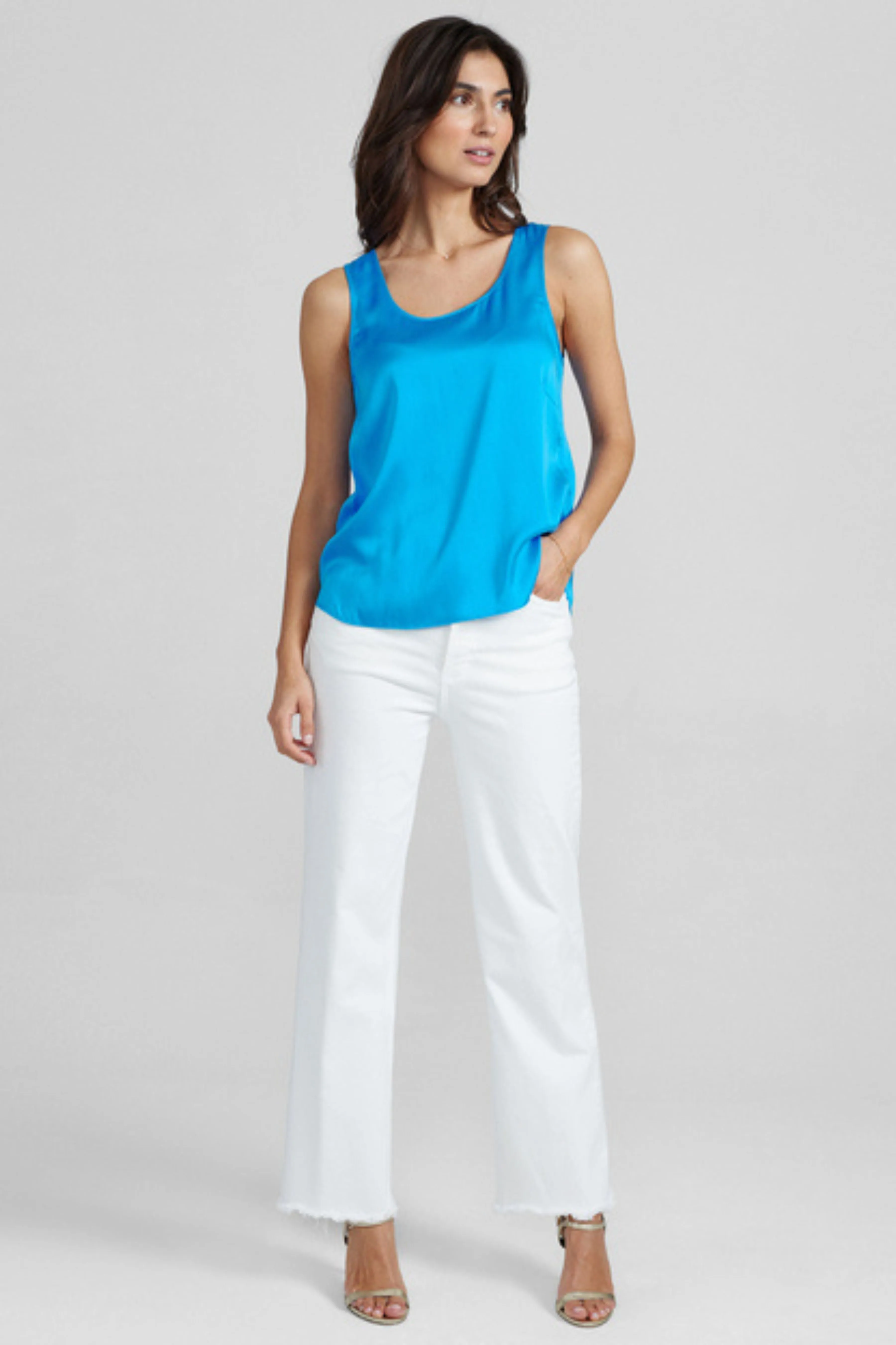 Astrid Silk Tank Top - Blue Aster