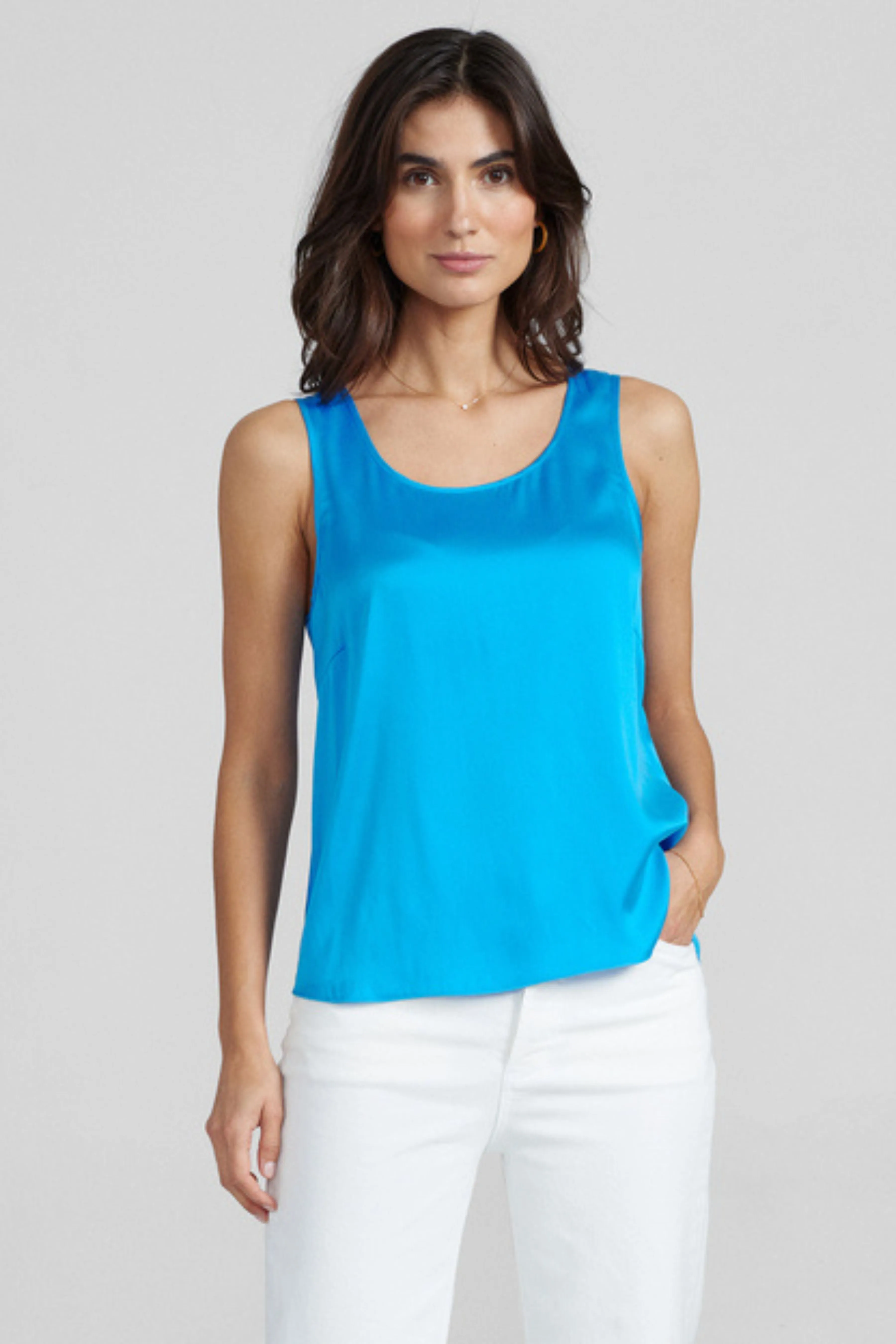 Astrid Silk Tank Top - Blue Aster