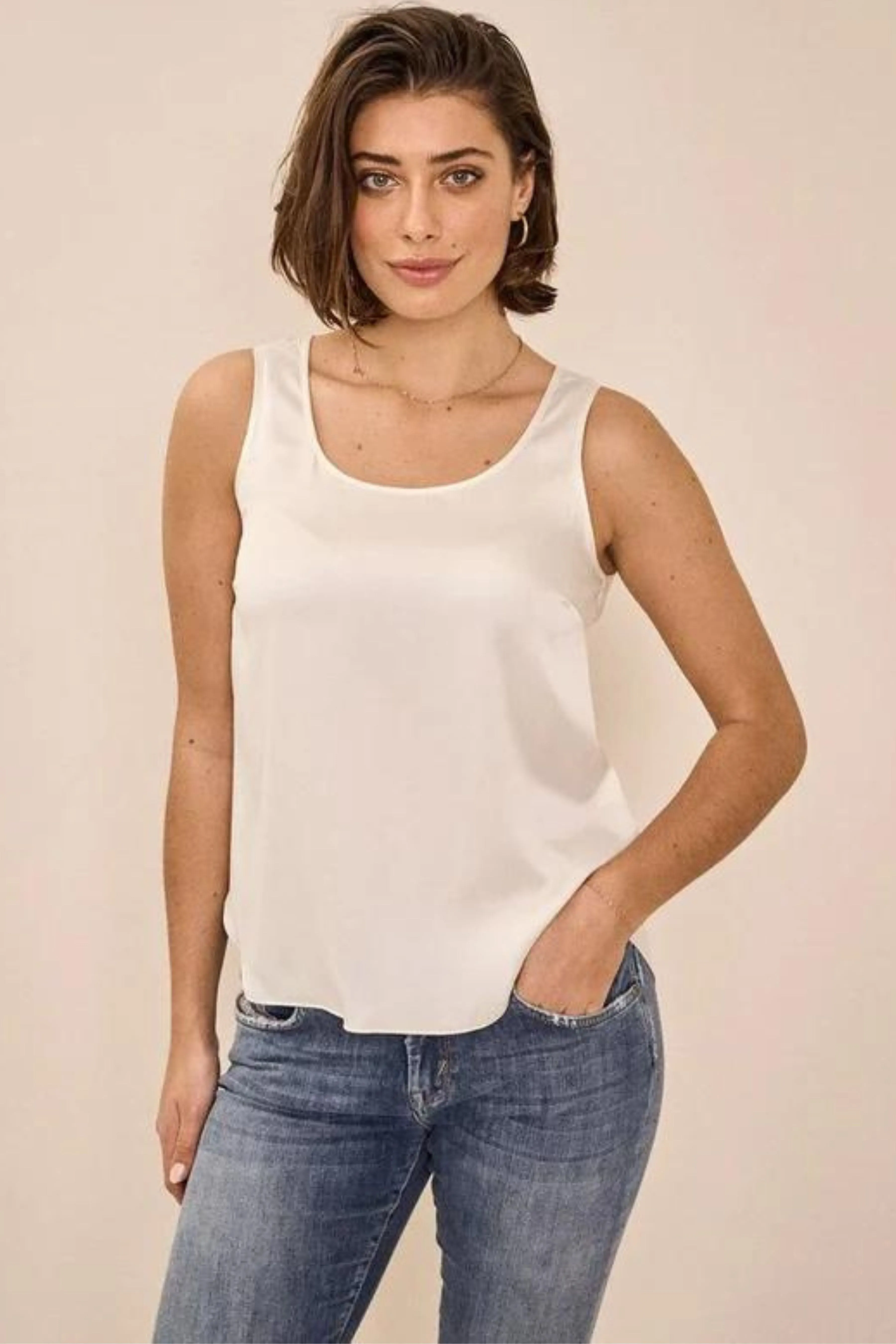 Astrid Silk Tank Top - Camellia Rose