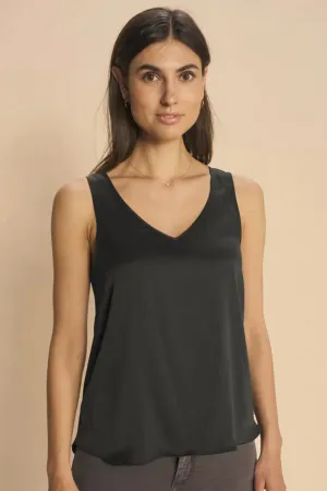 Astrid V-Neck Silk Tank Top - Black