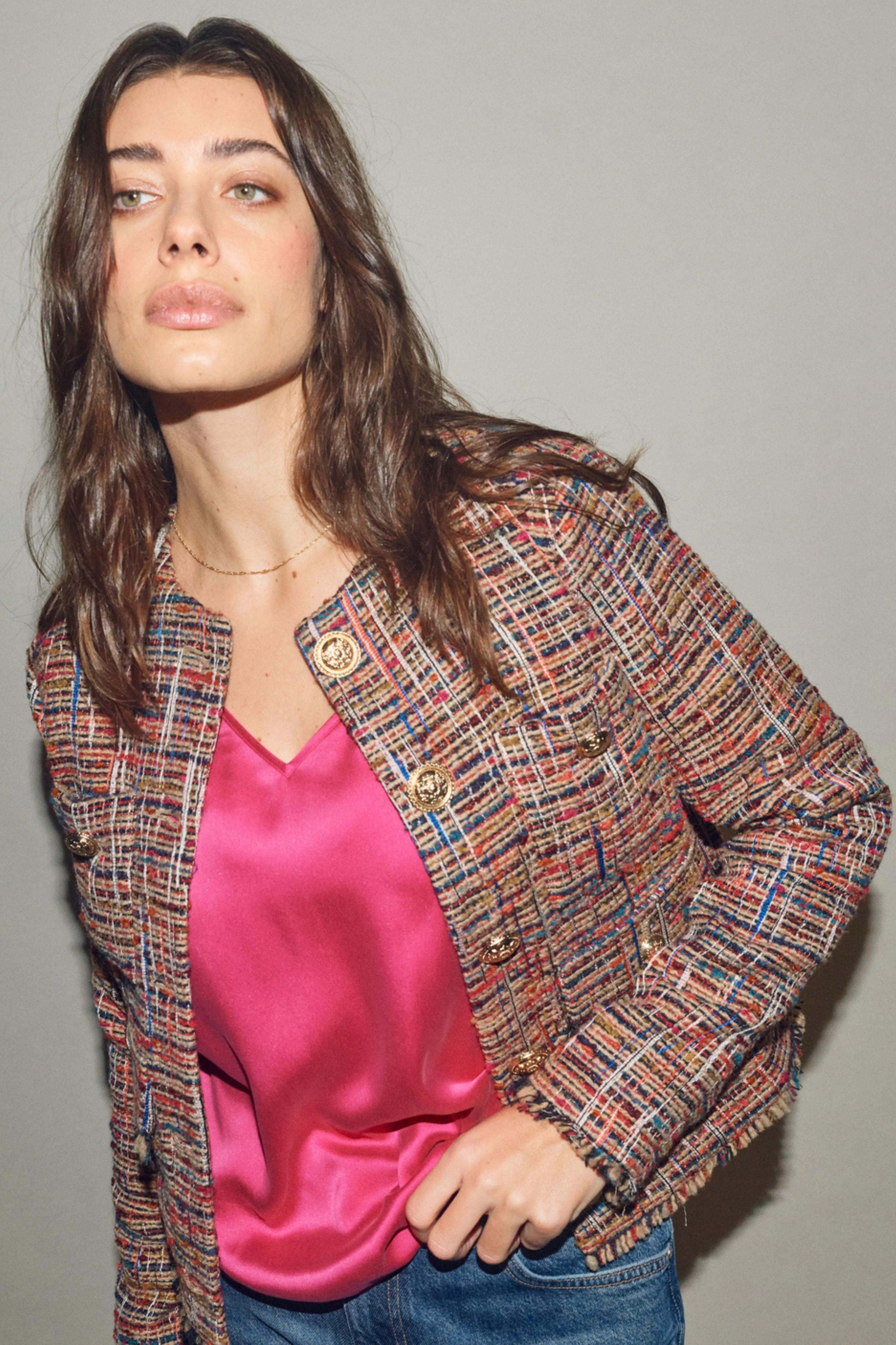 Astrid V-Neck Silk Tank Top - Pink Peacock
