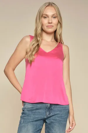 Astrid V-Neck Silk Tank Top - Pink Peacock