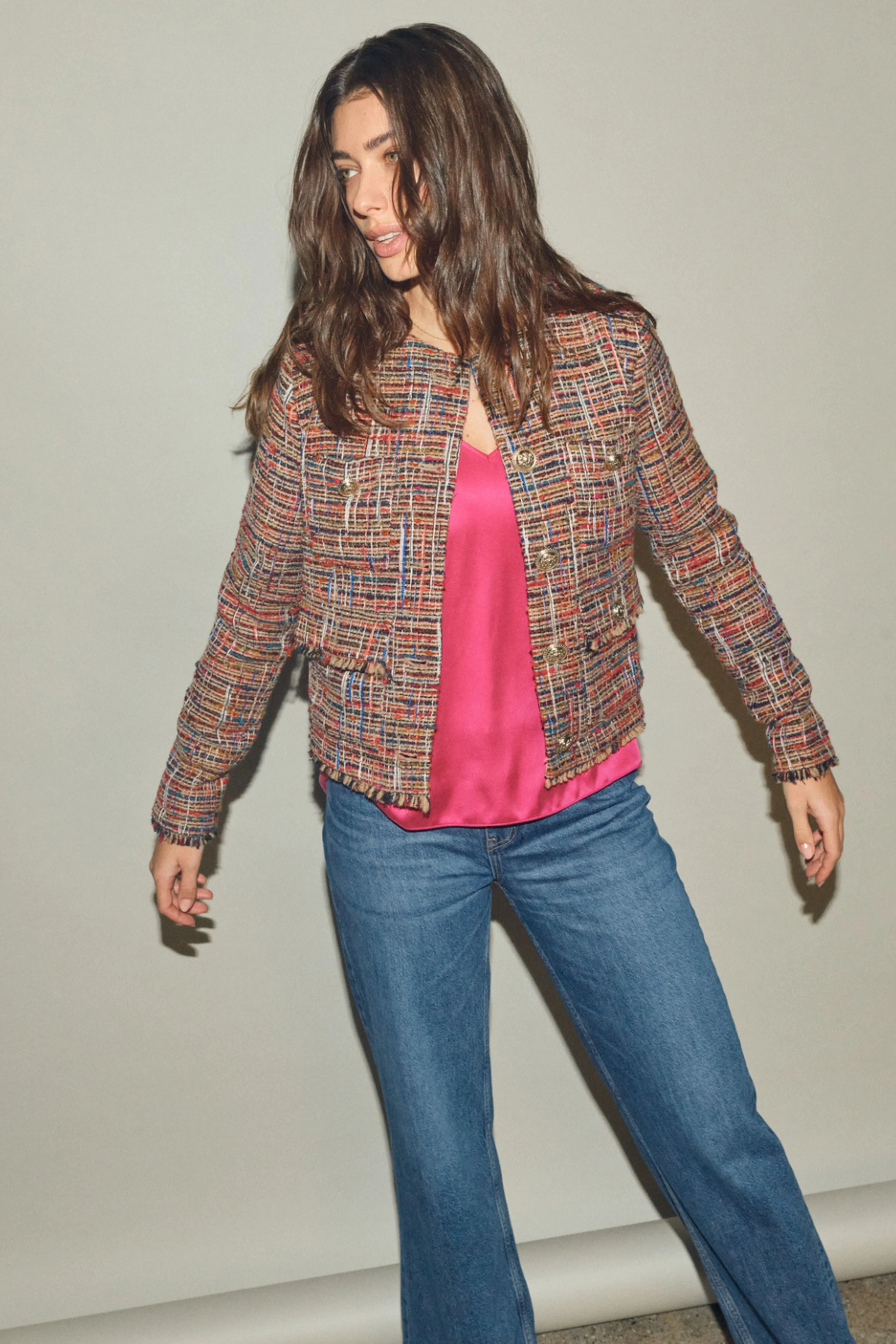 Astrid V-Neck Silk Tank Top - Pink Peacock