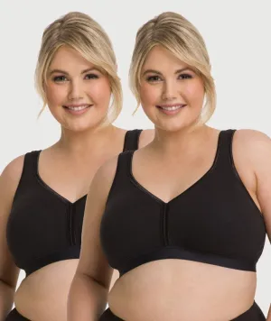 Ava & Audrey Faye Cotton Wire-free Support Bra 2 Pack - Black