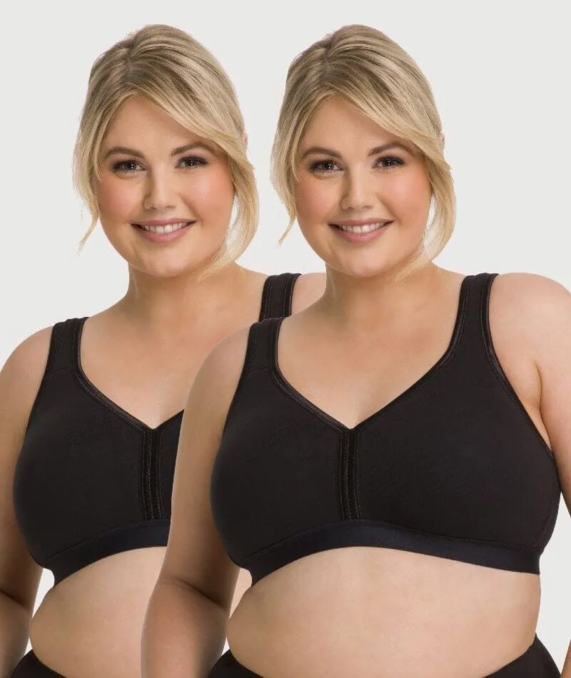 Ava & Audrey Faye Cotton Wire-free Support Bra 2 Pack - Black