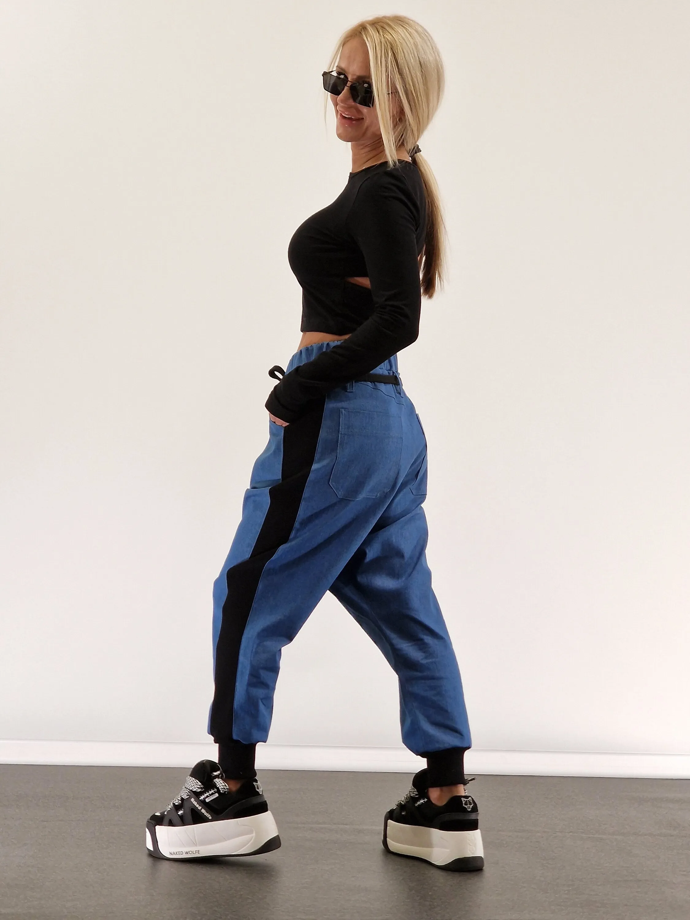 Baggy Pants, Harem Pants, Loose Drop Crotch Pants, Gipsy Pants, Denim Baggy Pants, Avant-garde Pants, Extravagant Harem Pants