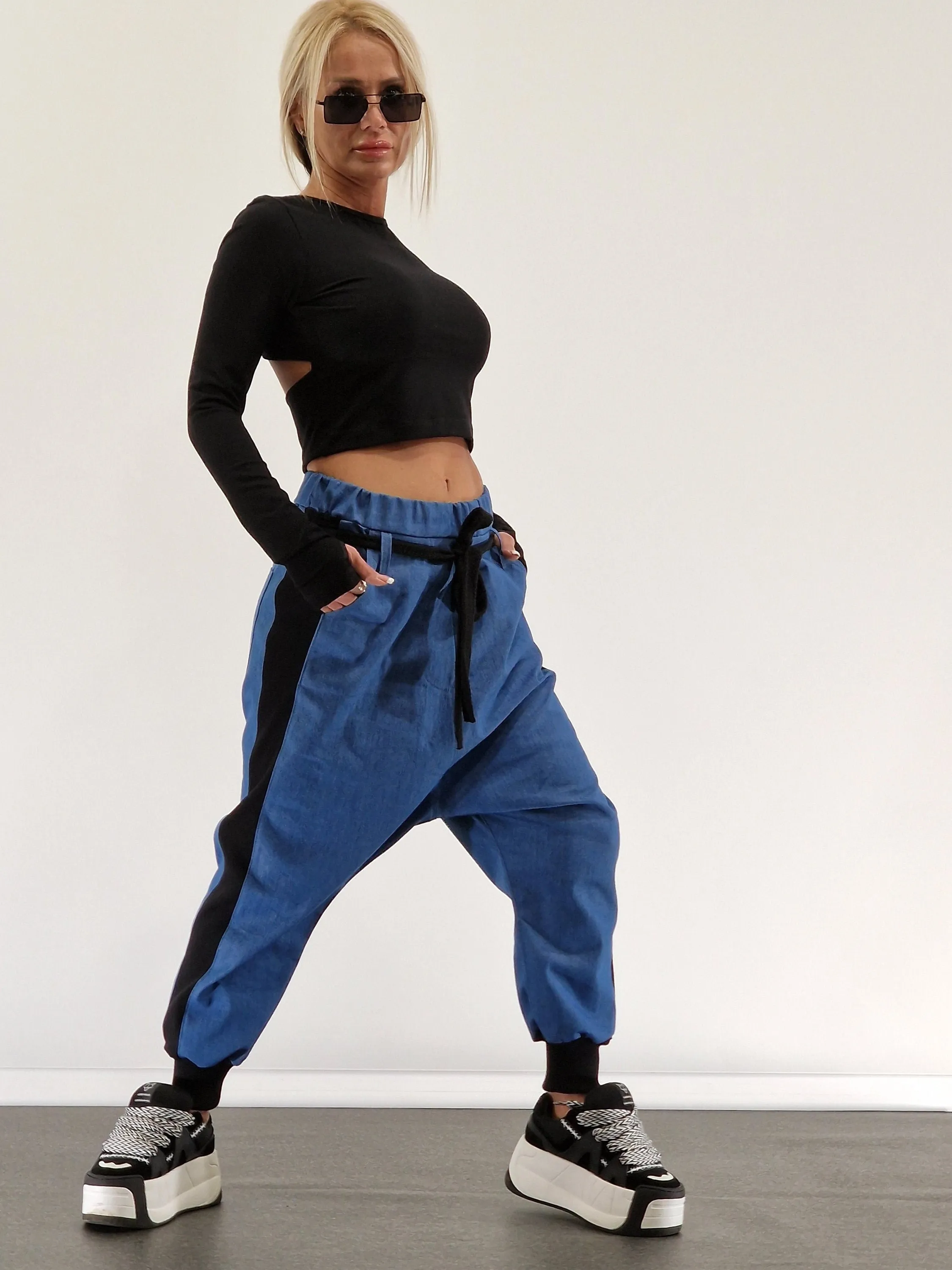 Baggy Pants, Harem Pants, Loose Drop Crotch Pants, Gipsy Pants, Denim Baggy Pants, Avant-garde Pants, Extravagant Harem Pants