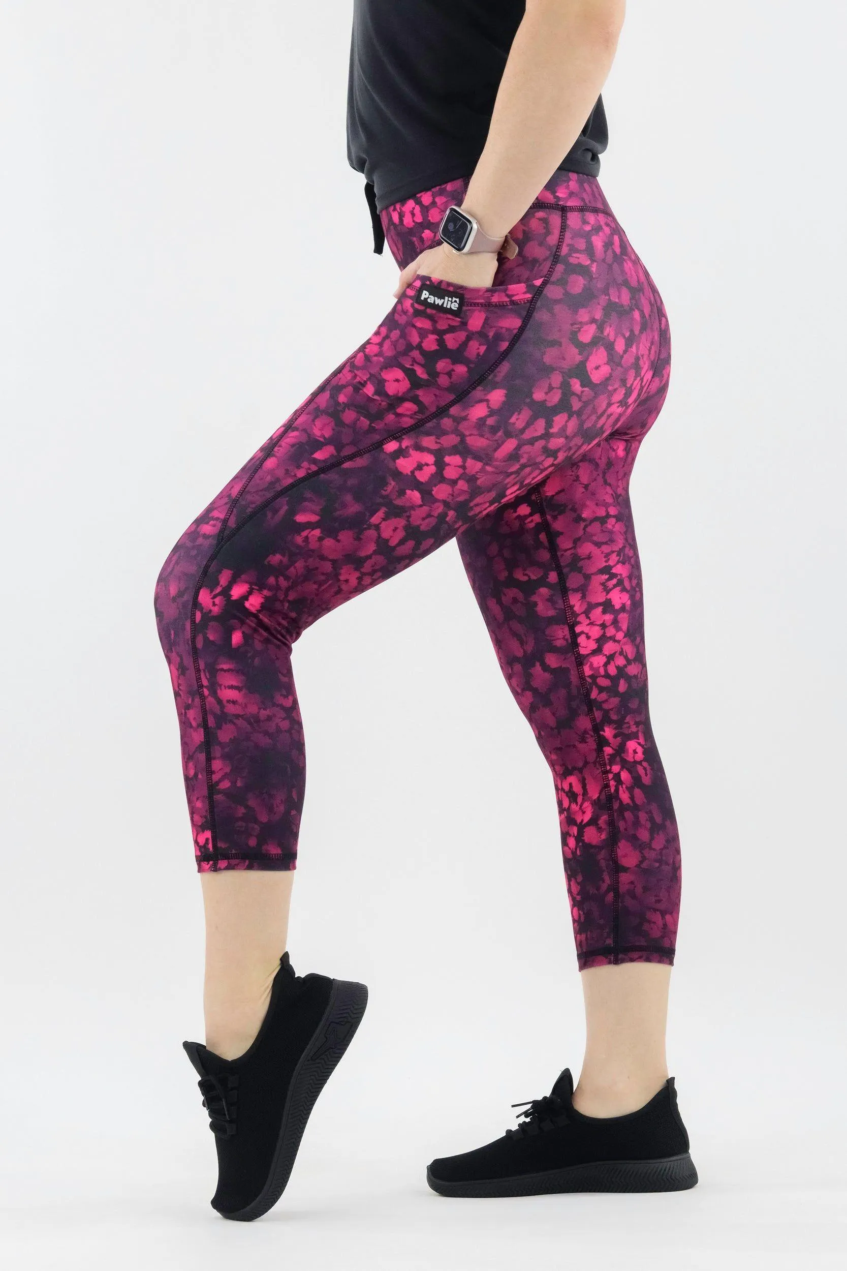 Berry Leopard - Hybrid 2.0 - Leg Pockets - Capri Leggings
