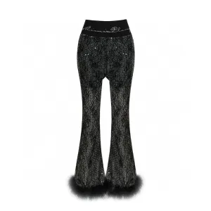 Black High-Waist Rhinestone Flare Pants