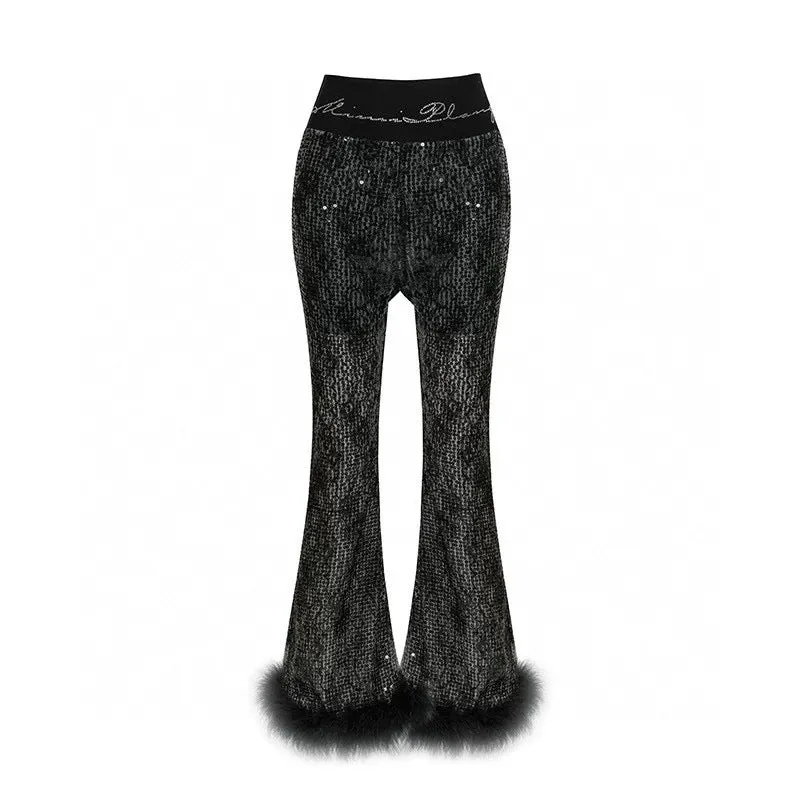 Black High-Waist Rhinestone Flare Pants