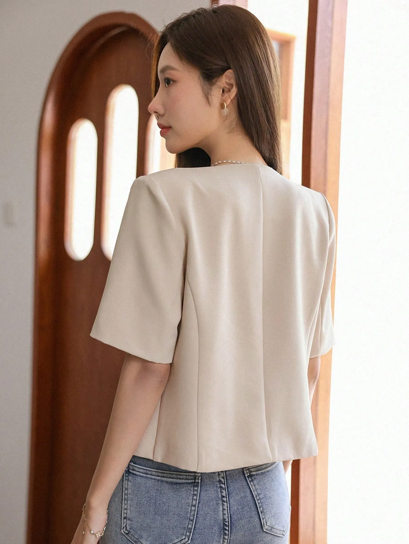 Blazer de Manga Corta Unicolor para Otoño  CR