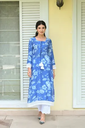 Bloom Muslin Kurti Set (Blue)